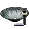 Artsy Glass Vessel Bath Sink with pop-up drain, matte black
