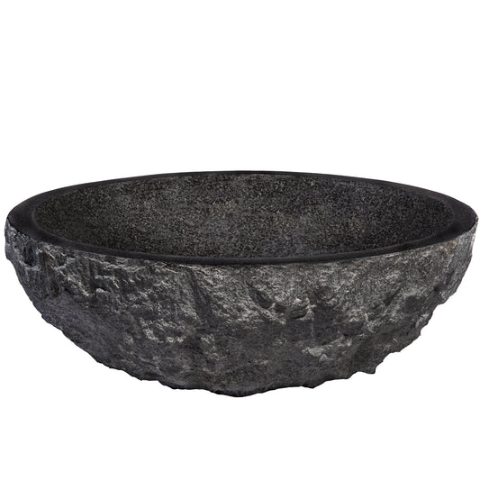 Side view of Novatto Natural Black Granite Stone Vessel Bath Sink, a stylish transitional bathroom sink with smooth, rounded edges.