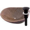 natural cobblestone vessel sink with matte black umbrella drain