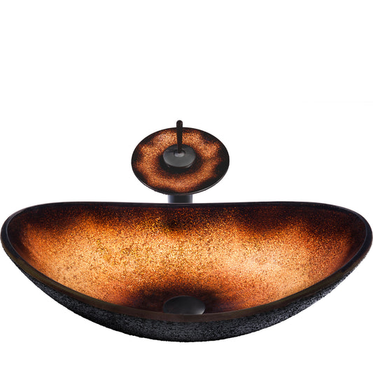 black and copper glass sink set