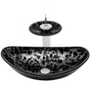 Black and Silver Oval Glass Vessel Sink Set
