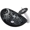 Black and Silver Oval Glass Vessel Sink Set