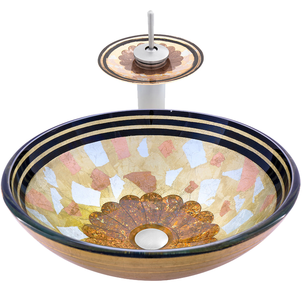 Yellow Glass Vessel Sink Set with matching faucet and pop-up drain