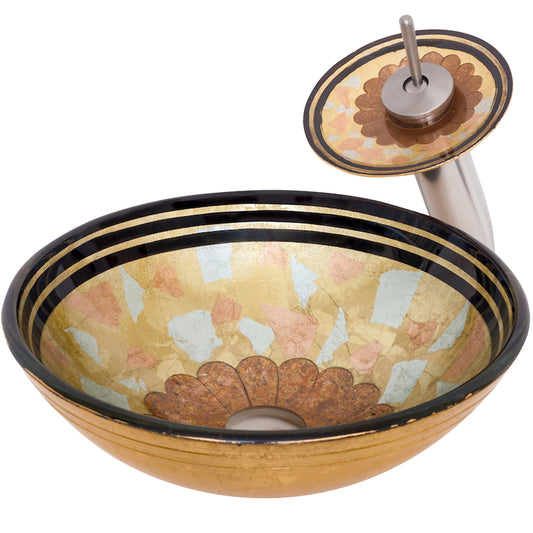 Yellow Glass Vessel Sink Set with matching faucet and pop-up drain