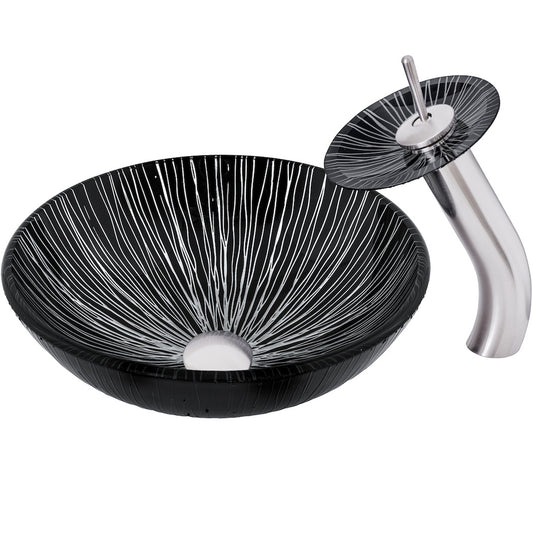 Black and Silver Glass Sink Set