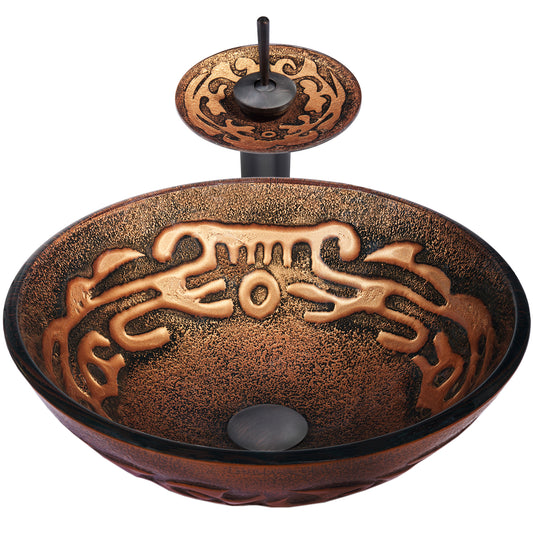 Copper Bronze Glass Vessel Bath Sink set