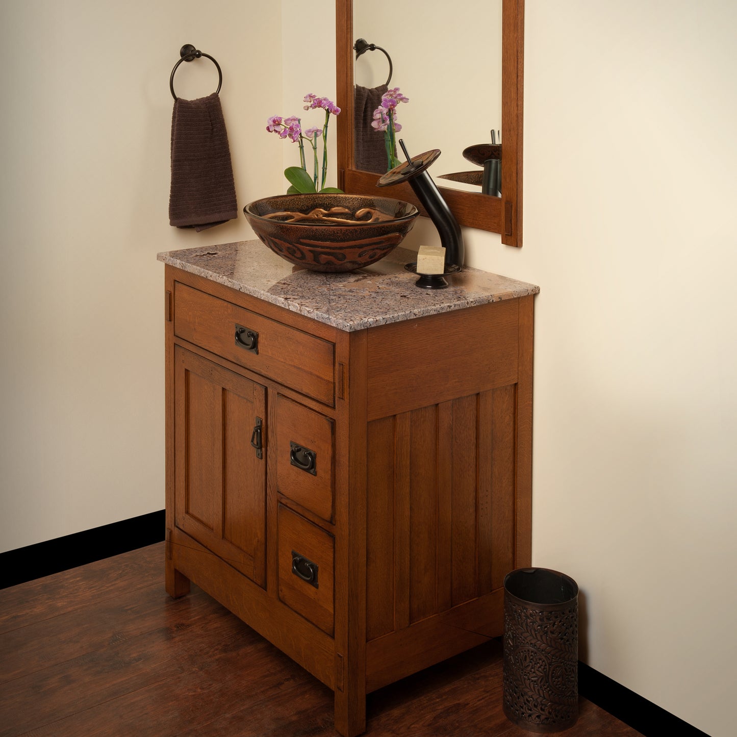 Copper Bronze Glass Vessel Bath Sink set lifestyle