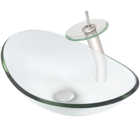 glass vessel oval sink and faucet set