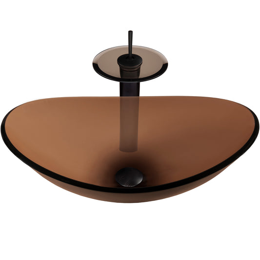Brown Oval Glass Bath Sink Set