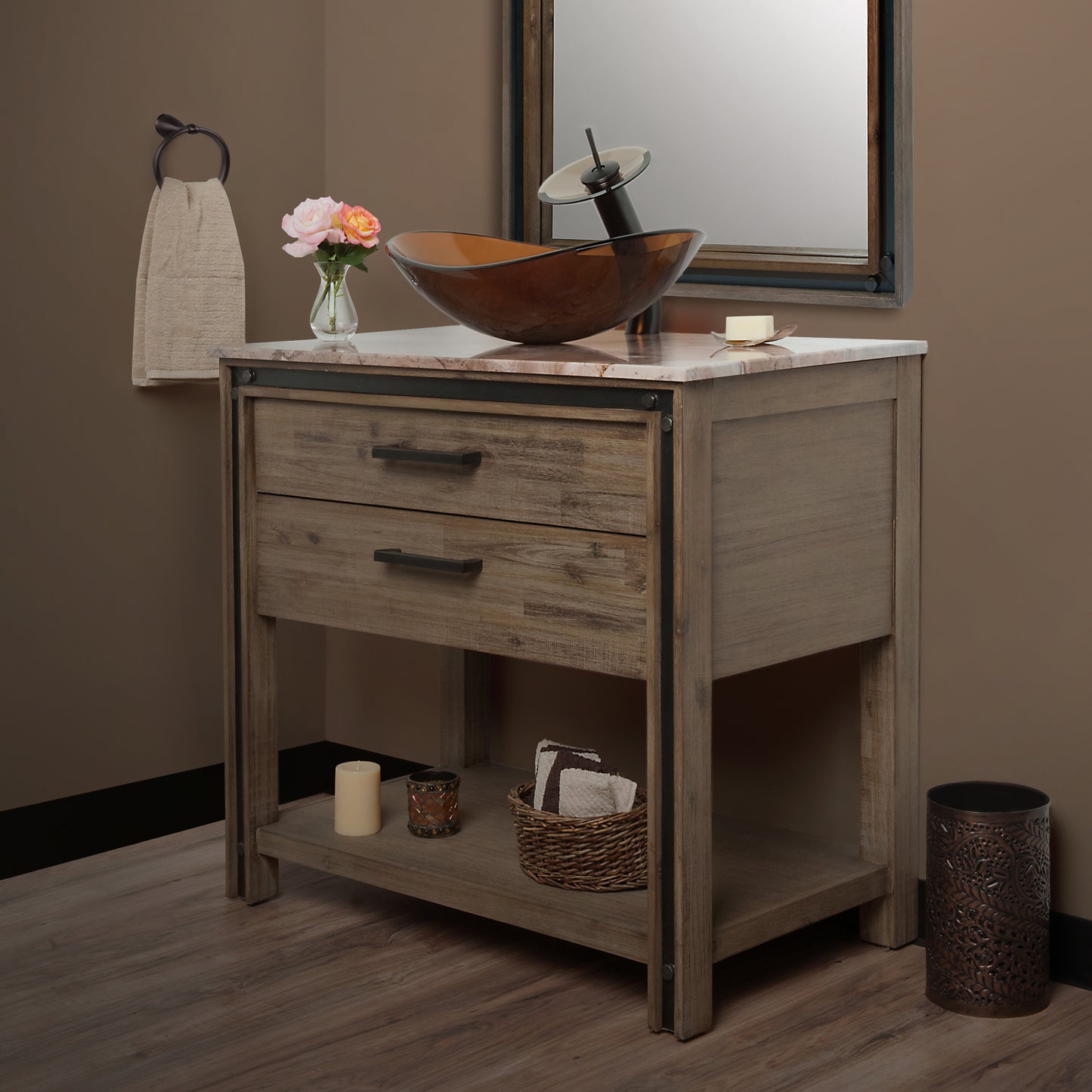 brown oval glass sink lifestyle