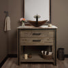 brown oval glass sink lifestyle