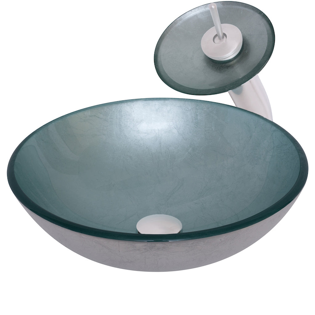 Silver Glass Vessel Sink Set