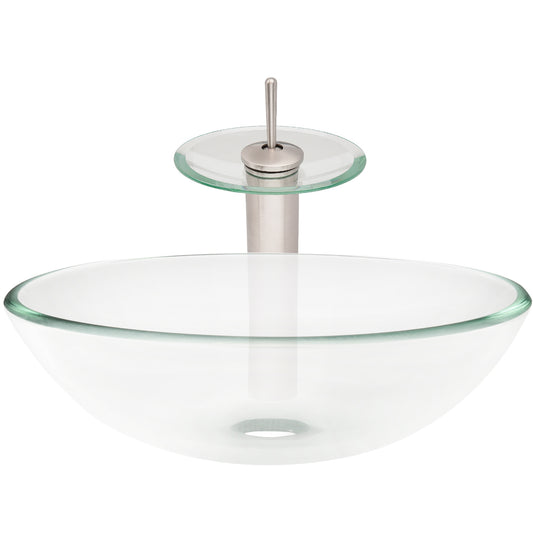 Round Clear Glass Vessel Bath Sink Combo Set