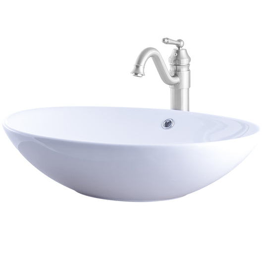 Glossy White Oval Porcelain Sink Set