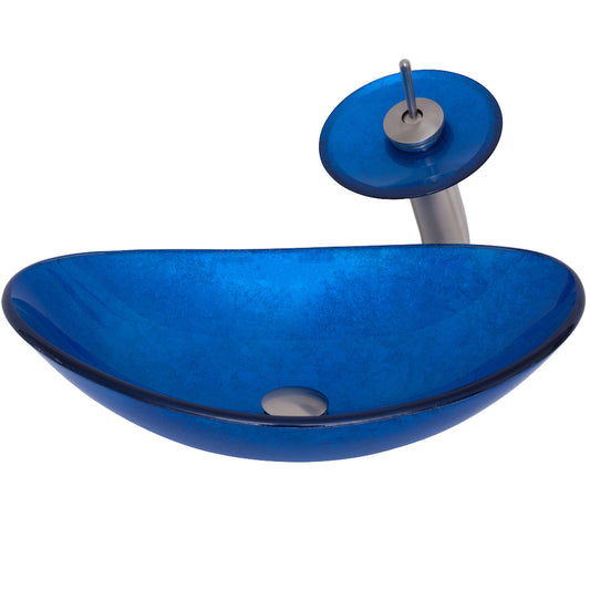 blue glass oval vessel sink set