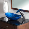 blue glass oval vessel sink set lifestyle