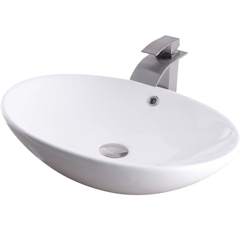 Oval Porcelain Sink Set with faucet and drain