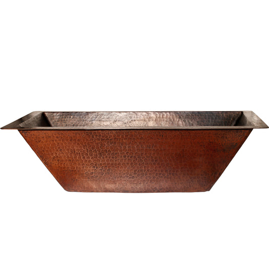Rectangular antique copper bathroom sink by Novatto, traditional style, front view showing textured surface and modern basin design.