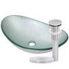 silver frosted glass vessel sink with pop-up drain in brushed nickel
