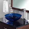 clear blue glass vessel sink lifestyle