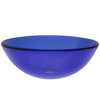 clear blue glass vessel sink