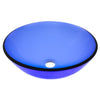 clear blue glass vessel sink