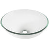 clear round glass vessel sink