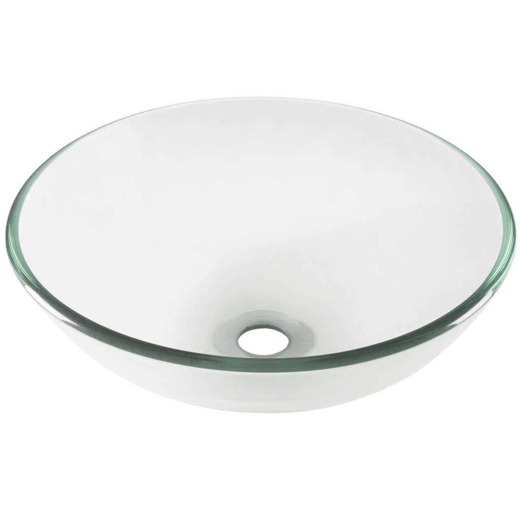 clear round glass vessel sink
