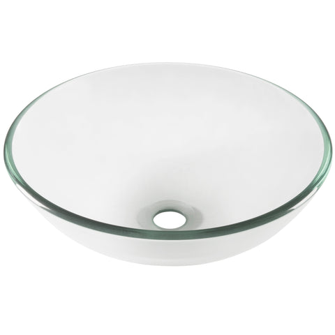 clear round glass vessel sink