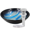 Blue and Silver Painted Glass Bathroom Vessel Sink, NOHP-G051