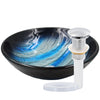 Blue and Silver Painted Glass Bathroom Vessel Sink, NOHP-G051