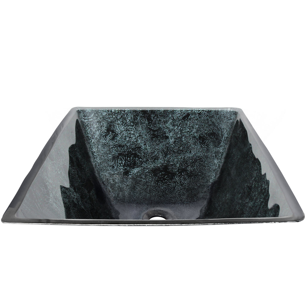 Black Silver Hand Foiled Square Tempered Glass Vessel Bathroom Sink TIG-S217-287