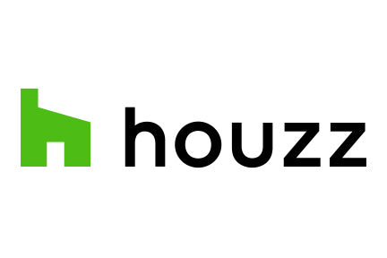 Houzz logo with a green 'h' on a white background