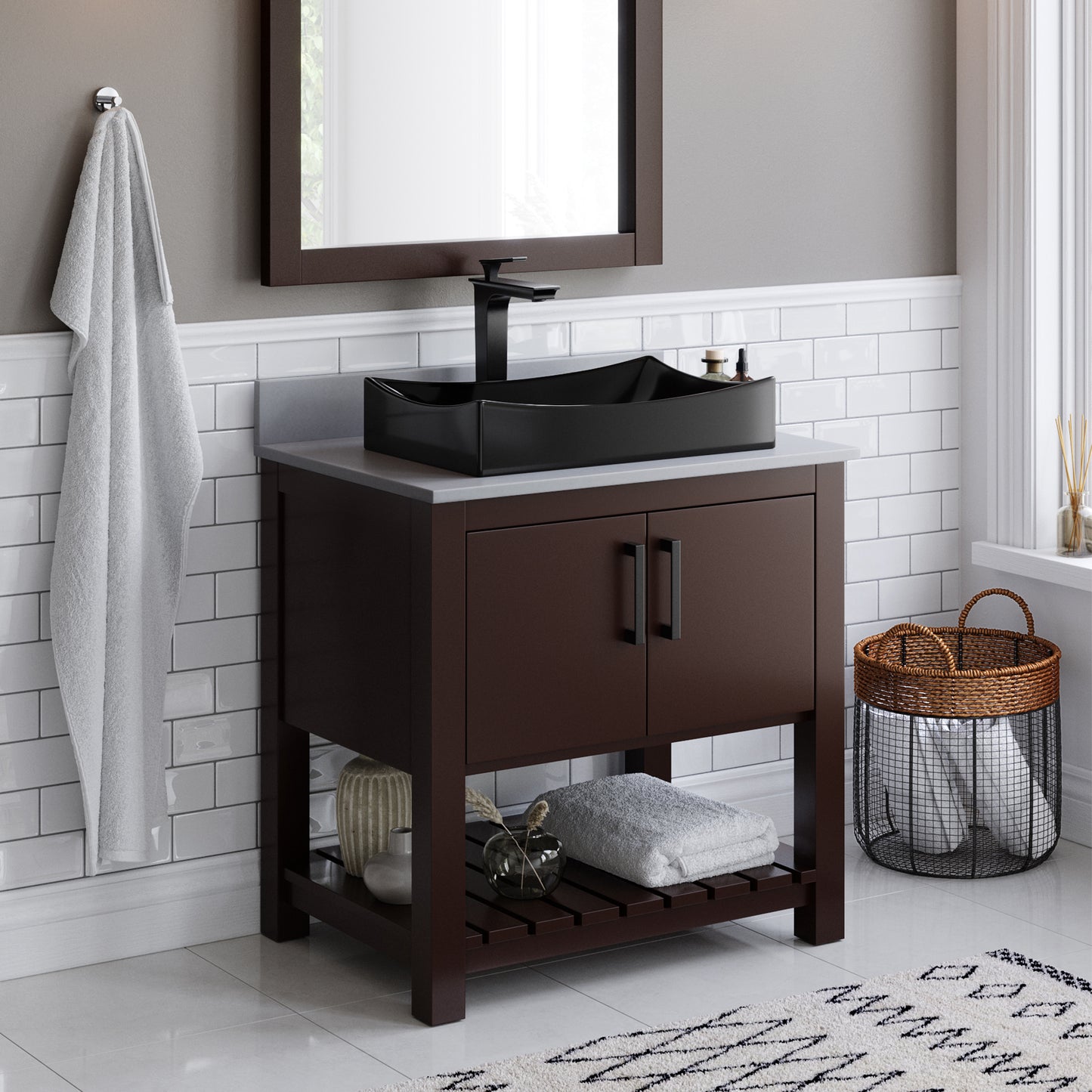 Matte Black Rectangular Porcelain Vessel Bathroom Sink, NP-01141MB