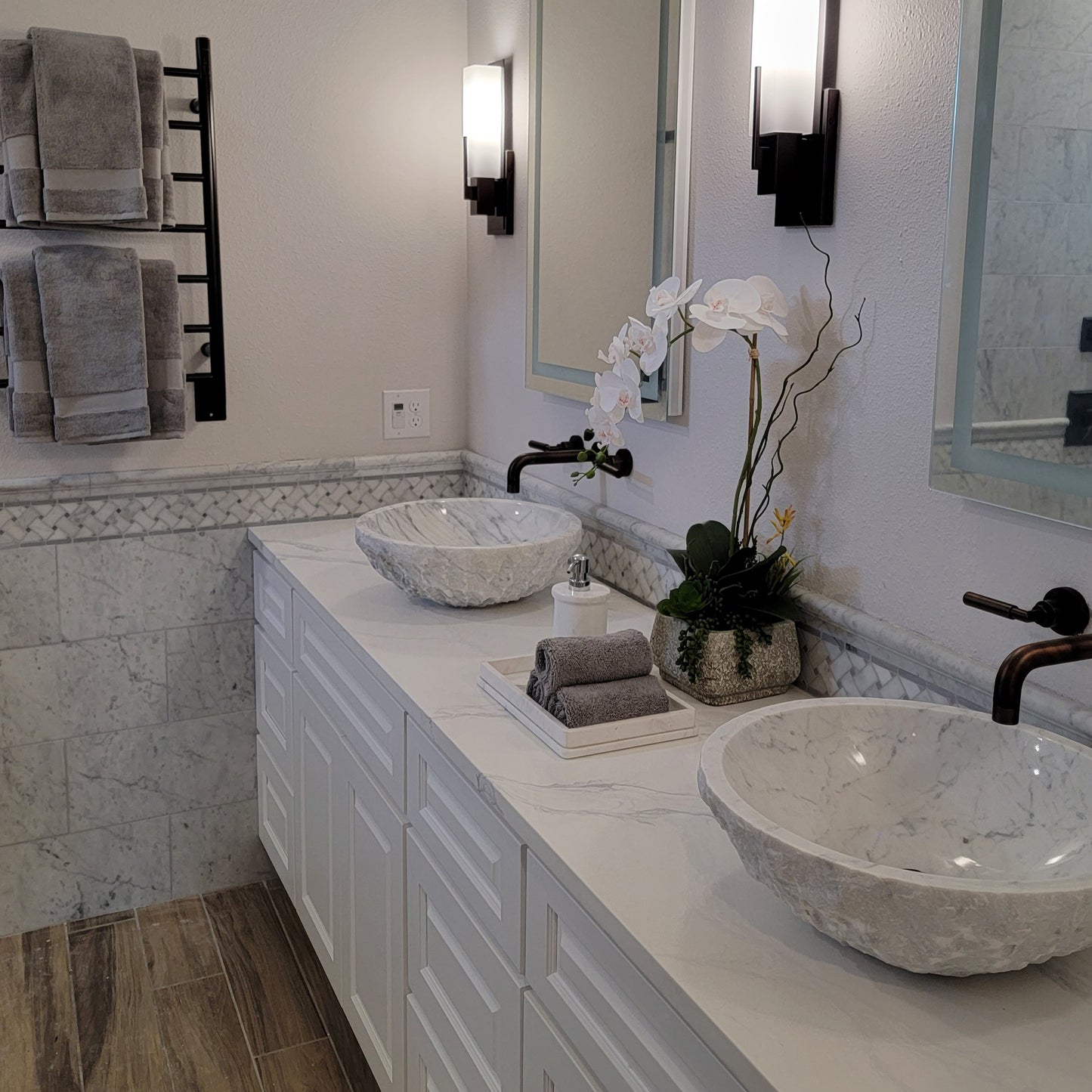 Natural Carrara White Marble Chiseled Stone Vessel Sink NOSV-CWN