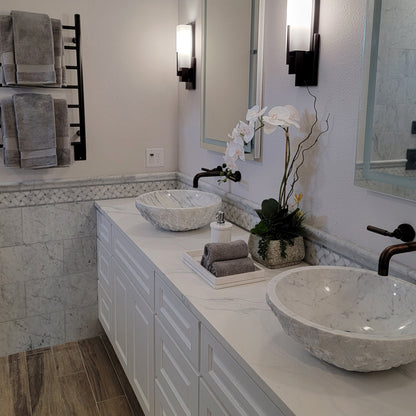 Natural Carrara White Marble Chiseled Stone Vessel Sink NOSV-CWN