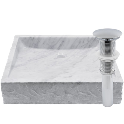 Natural Carrara White Marble Square Vessel Sink with Chiseled Exterior NOSV-CWSQ