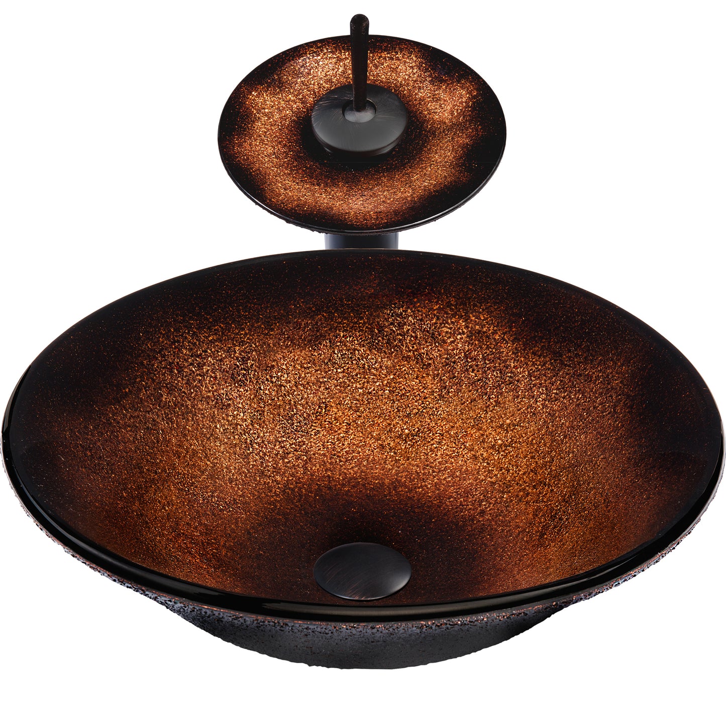 Round Black and Copper Glass Bath Sink Combo NSFC-008001ORB