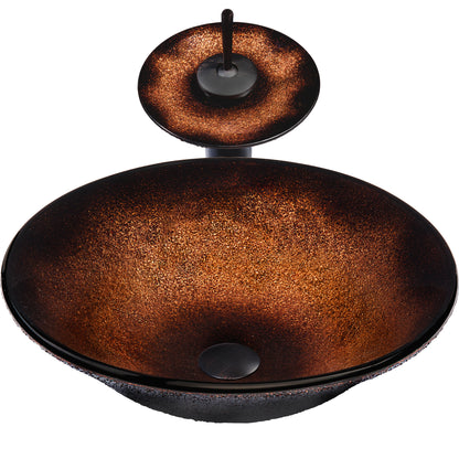 Round Black and Copper Glass Bath Sink Combo NSFC-008001ORB