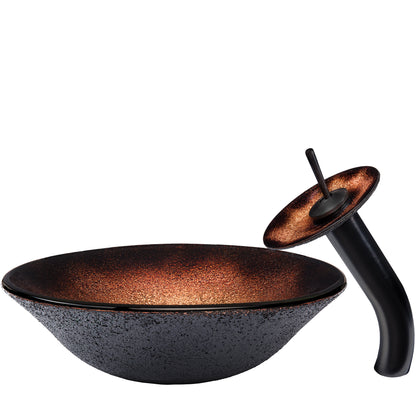 Round Black and Copper Glass Bath Sink Combo NSFC-008001ORB