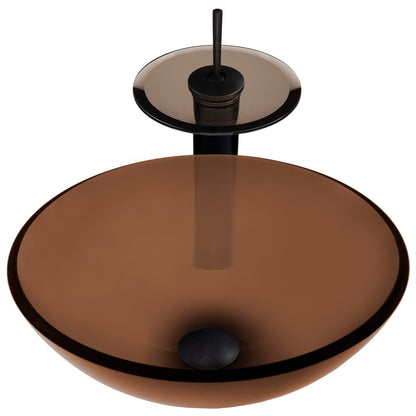 Round Clear Brown Glass Vessel Bath Sink Combo Series NSFC-168T001