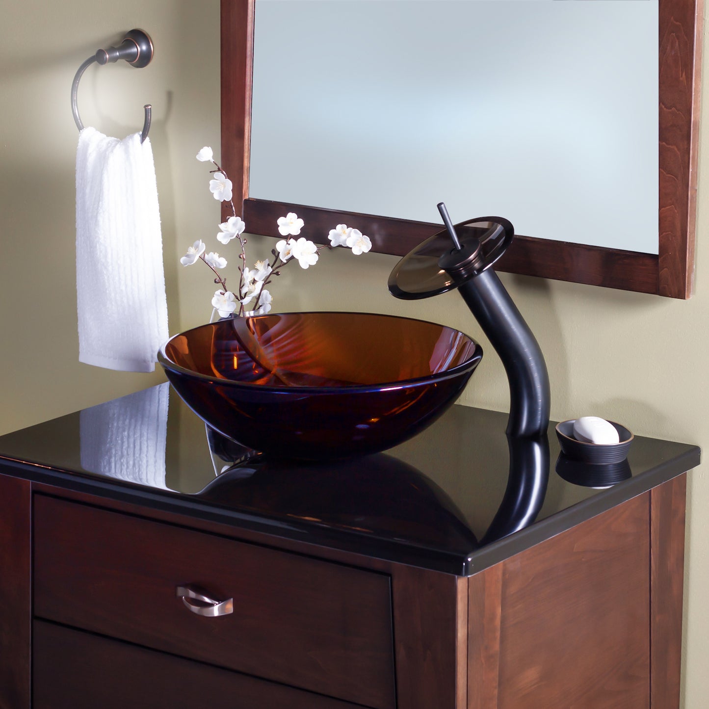 Round Clear Brown Glass Vessel Bath Sink Combo Series NSFC-168T001