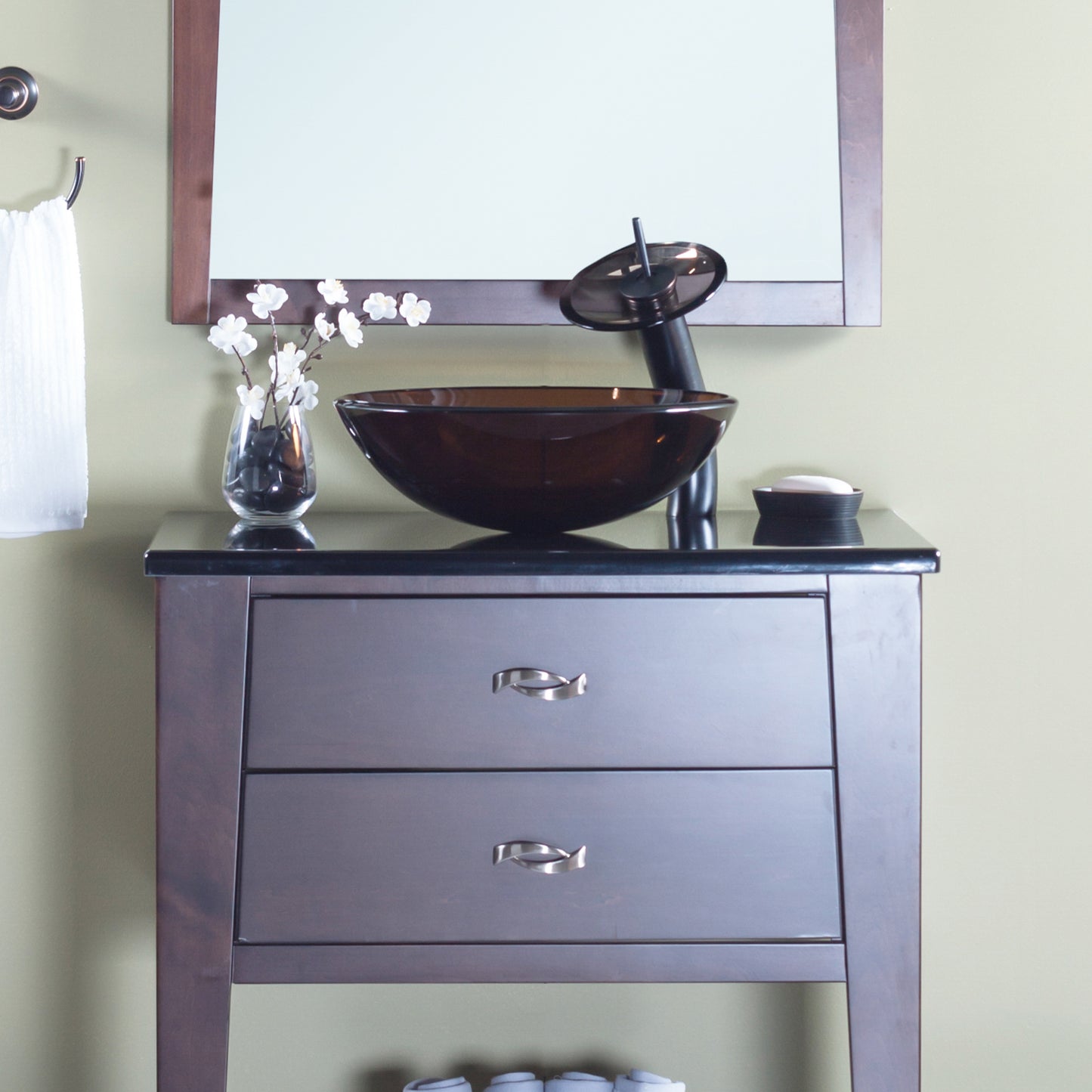 Round Clear Brown Glass Vessel Bath Sink Combo Series NSFC-168T001