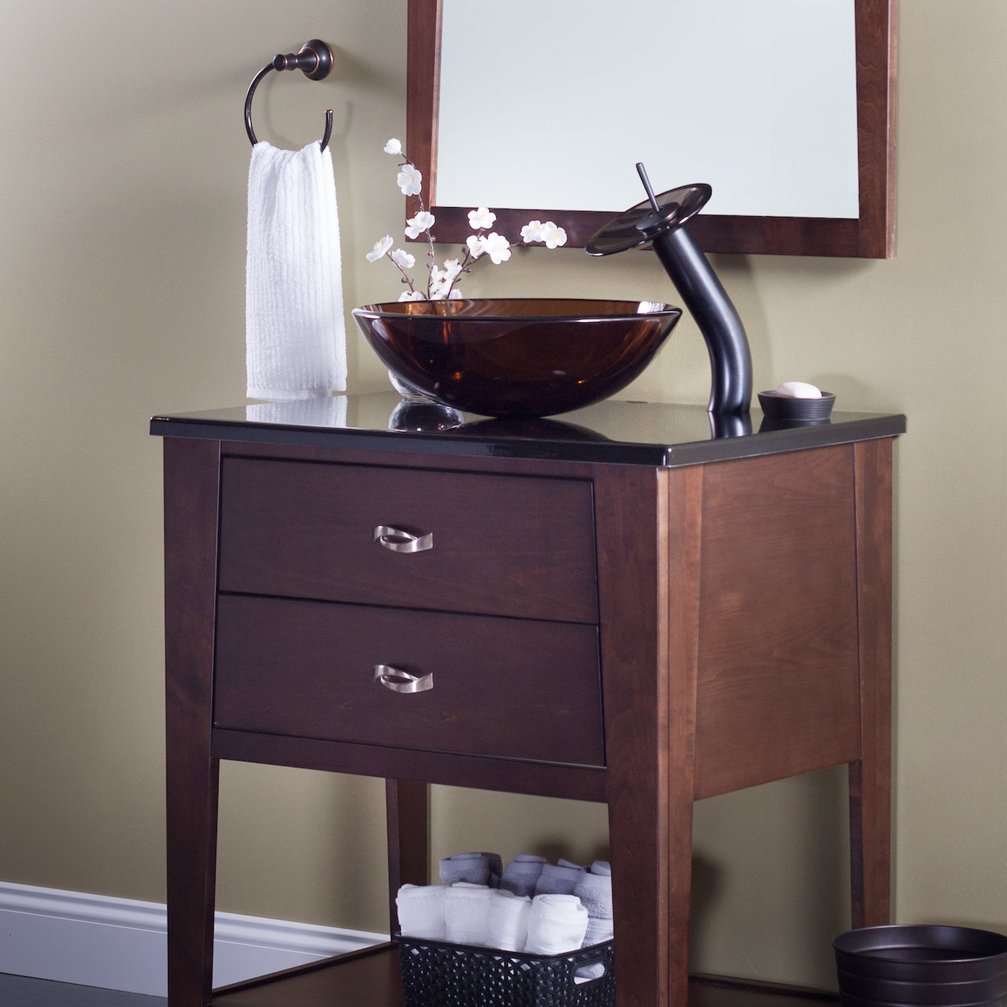 Round Clear Brown Glass Vessel Bath Sink Combo Series NSFC-168T001