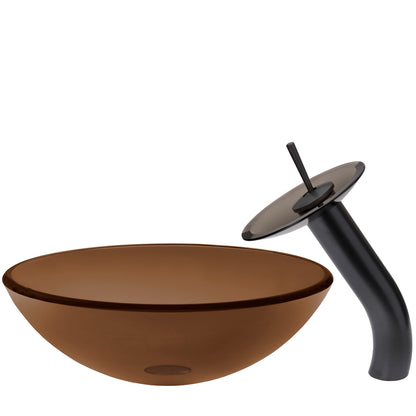 Round Clear Brown Glass Vessel Bath Sink Combo Series NSFC-168T001