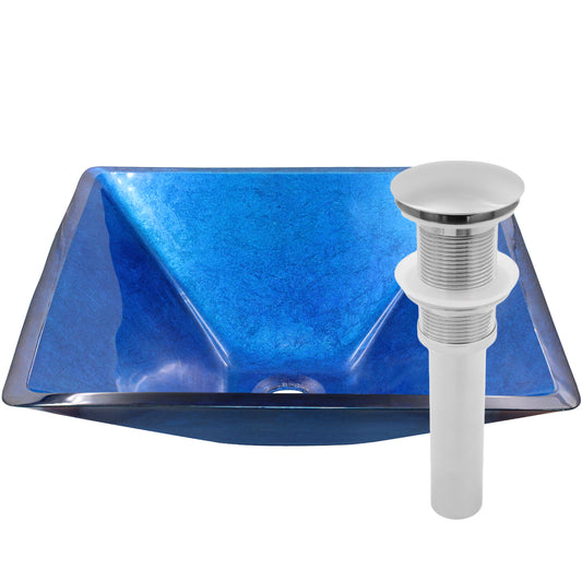 Blue Foiled Square Tempered Glass Vessel Bath Sink TIG-S132-287