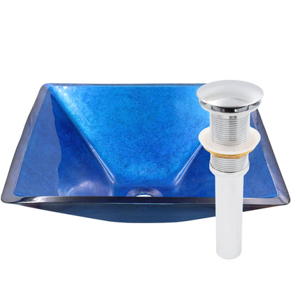 Blue Foiled Square Tempered Glass Vessel Bath Sink TIG-S132-287
