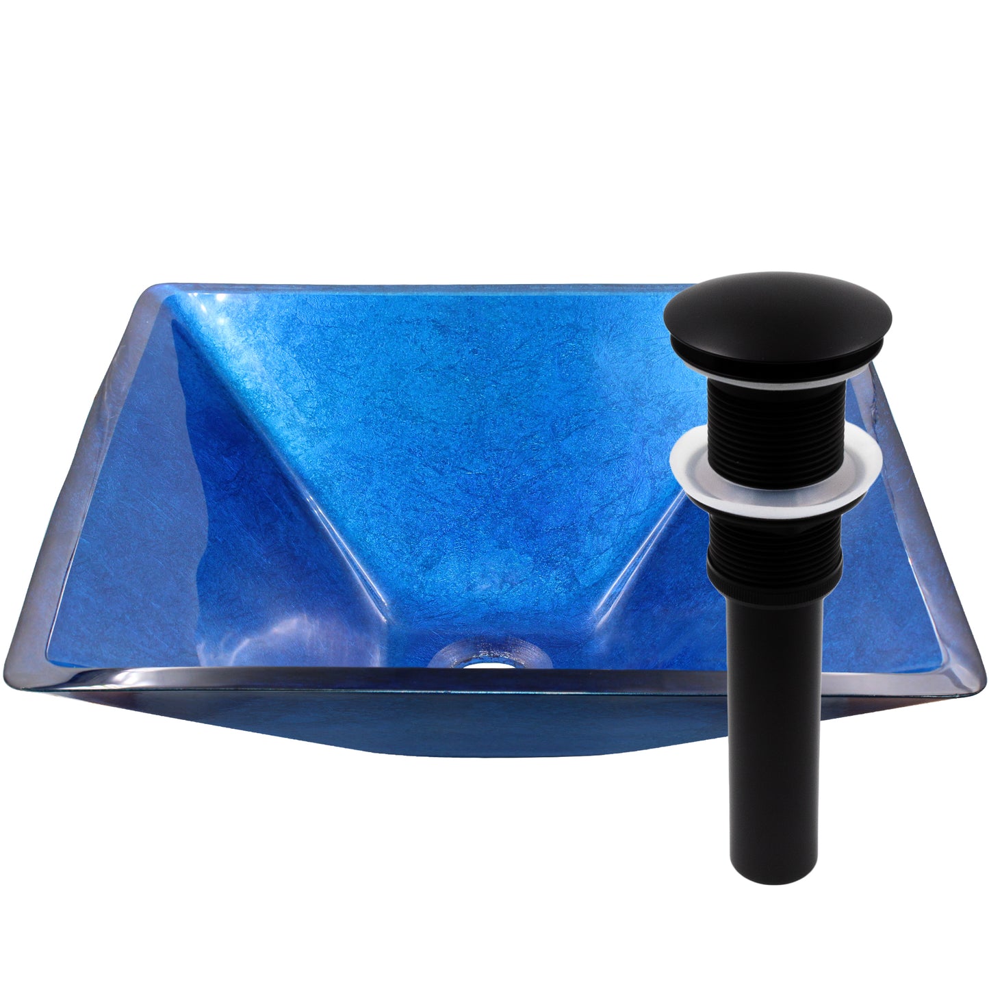 Blue Foiled Square Tempered Glass Vessel Bath Sink TIG-S132-287