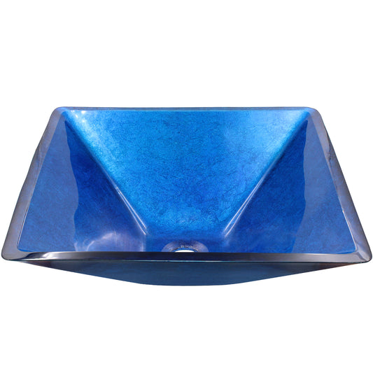 Blue Foiled Square Tempered Glass Vessel Bath Sink TIG-S132-287