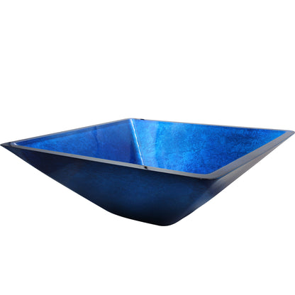 Blue Foiled Square Tempered Glass Vessel Bath Sink TIG-S132-287